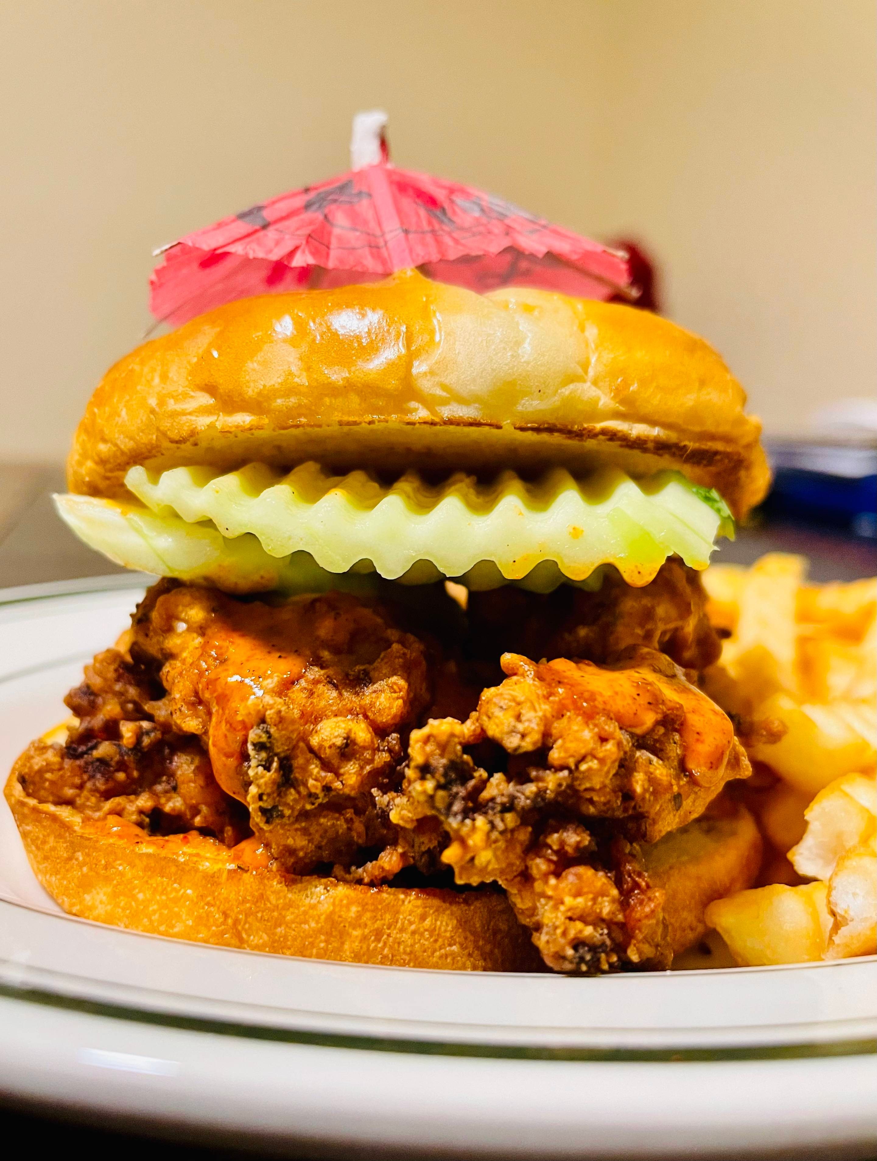Nash Hot Chicken Burger & Fries.