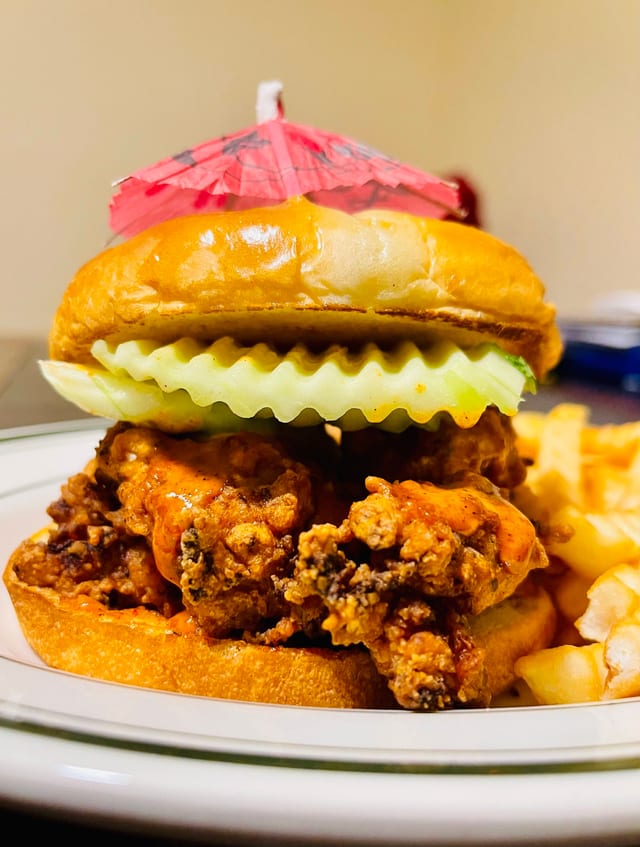 Nashville Hot Chicken Burger & Fries.