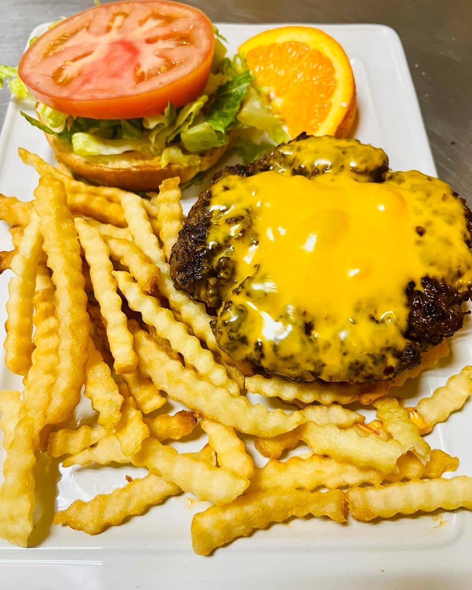 Fiery Beef Burger 1/2lbs & Fries.